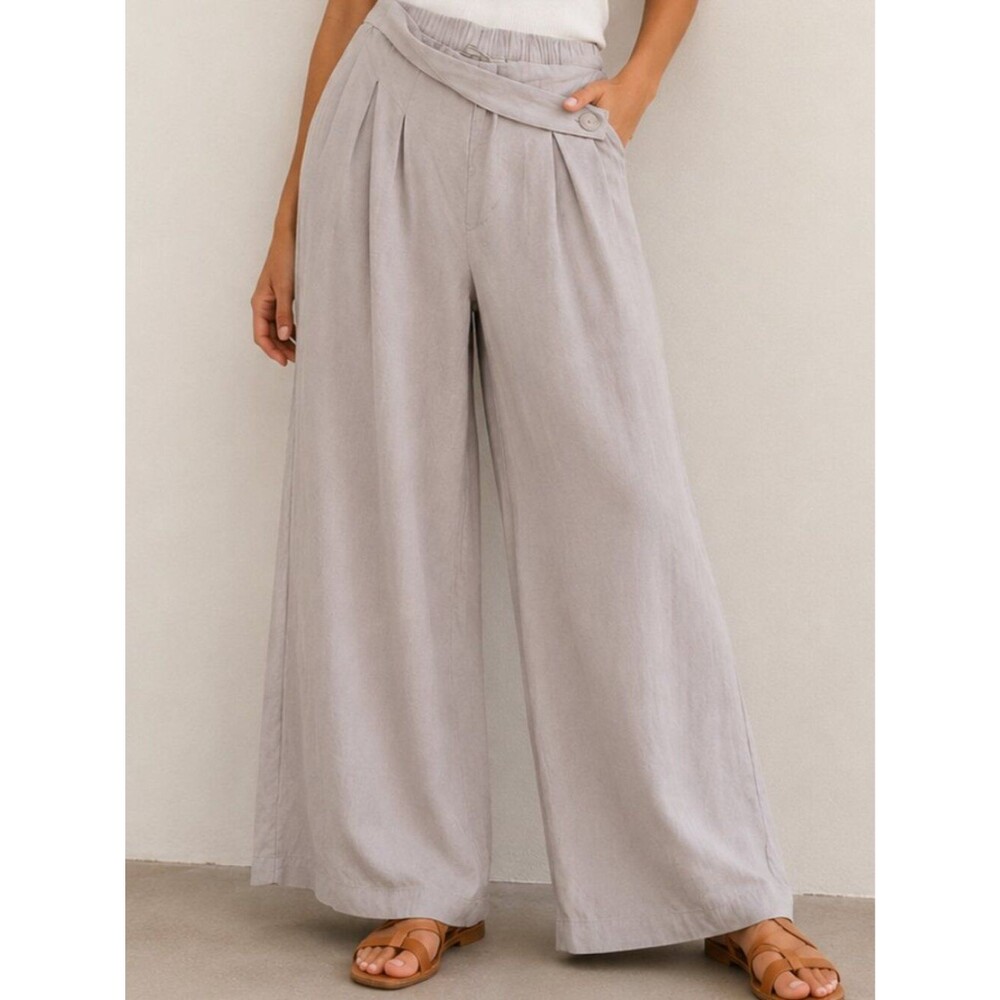 People Wide Leg Wrap Waist Pants Size X-Large Taupe Viscose Draped